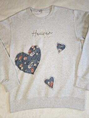 Upcycled Heather Gray Crew Neck with Floral Cut Out Hearts